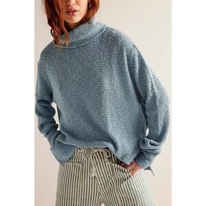 Free People We The Free Womens Small? Tommy Turtleneck Sweater Blue Tourmaline